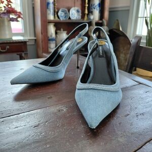 New Nine West slingback industrial metal heel light denim blue pumps Womens 8